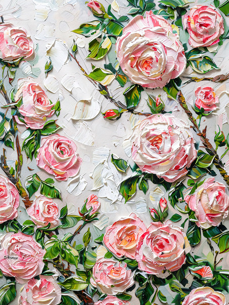 创意粉红色玫瑰油画花朵春天立体浪漫唯美插图