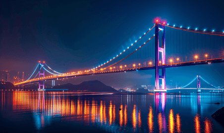 创意港珠澳大桥珠港澳大桥夜景灯光