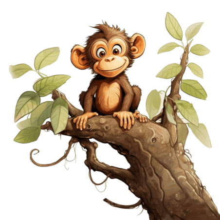 灵长类动物卡通创意树枝猴子元素免抠图案