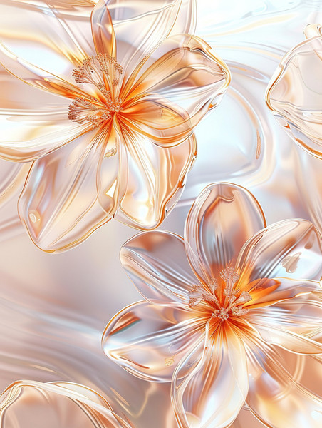 浪漫唯美创意磨砂玻璃透明橙色花朵插图