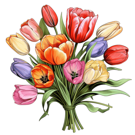 创意郁金香花束春天植物花朵元素免抠图案