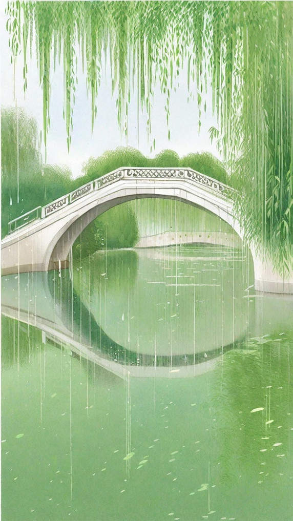 创意绿色春天清明节垂柳景观中国风江南水乡背景素材