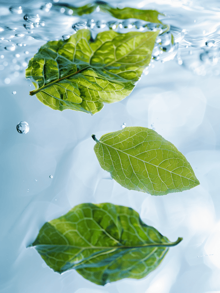 夏天清凉水面创意水中的叶子薄荷叶素材