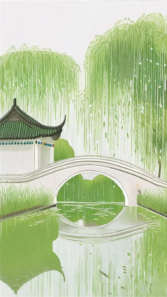 创意绿色春天清明节垂柳景观17中国风江南水乡背景图
