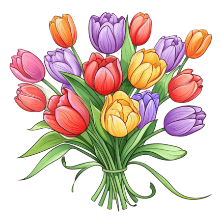 春天花朵植物创意郁金香花束元素免抠图案