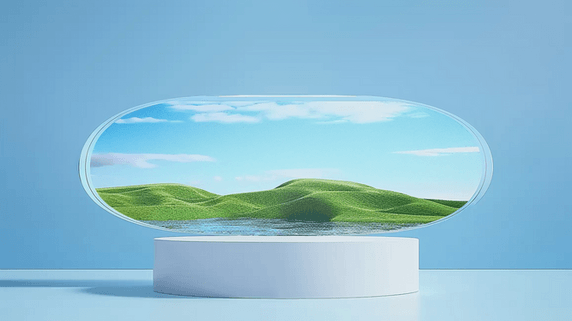 空镜大气企业商务宣传抽象春天风景展览空间3D透明展台场景背景