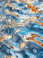 创意浪漫高级感壁纸金色上的蓝色波浪水波水面素材