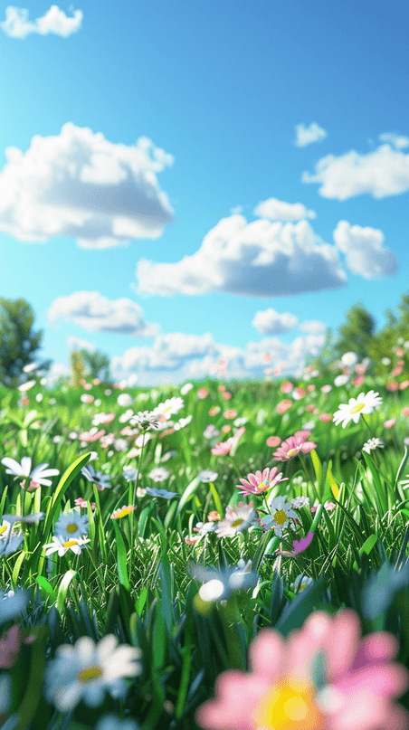 创意小清新可爱风公园草坪草地3D绿色春天田野场景图片