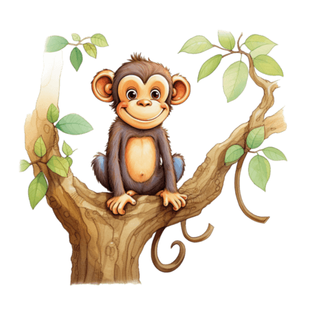 创意树枝猴子元素免抠图案灵长类动物