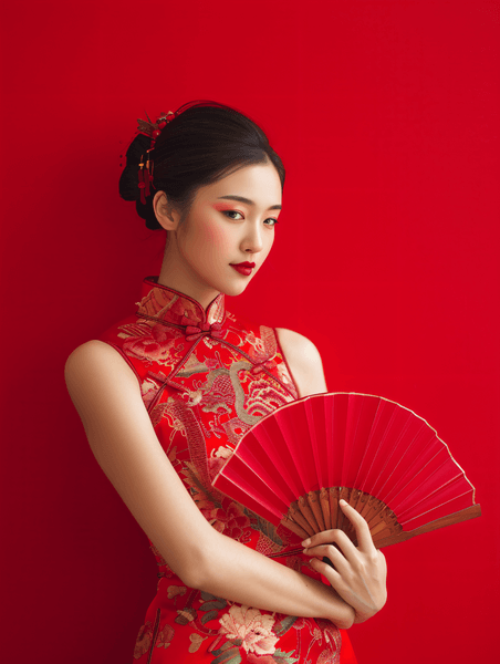 中国风美女国潮汉服创意身着旗袍的女性摄影16