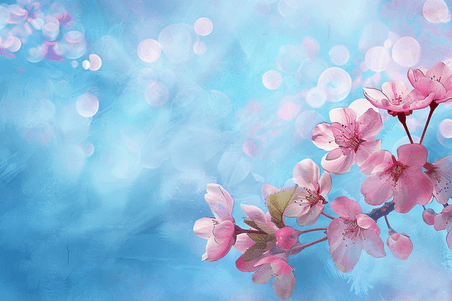 创意春天樱花蓝色梦幻浪漫唯美花朵背景