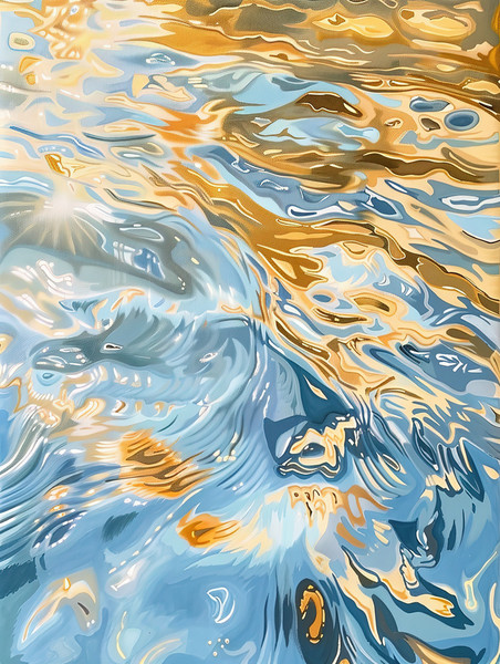 创意金色上的蓝色波浪浪漫高级感壁纸水波水面设计图