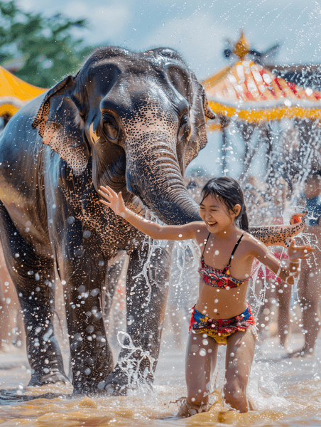 创意泼水节庆祝传统节日庆典大象女孩民族传统节日习俗
