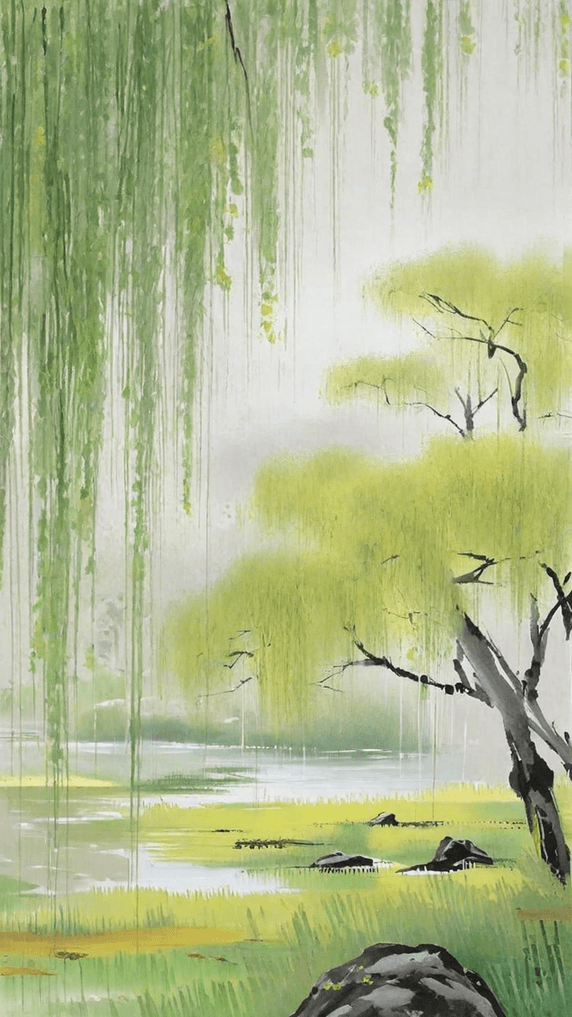 创意绿色春天清明节时节垂柳背景