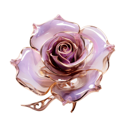 创意玻璃透明烂漫唯美紫色金属玫瑰元素免抠图案