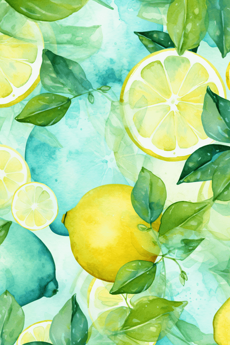 夏天清凉水果柠檬和薄荷在轻绿松石背景