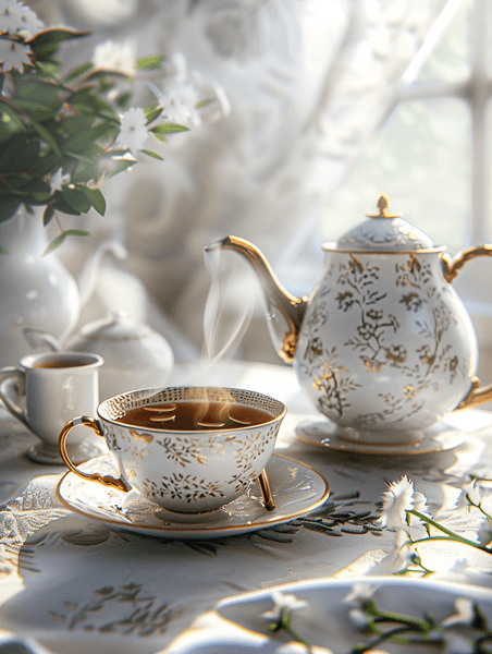创意咖啡下午茶文艺浪漫复古白色英国茶