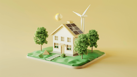 创意清新唯美立体房屋3D立体环保风车新能源