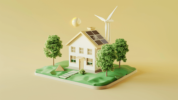 创意清新唯美立体房屋3D立体环保风车新能源