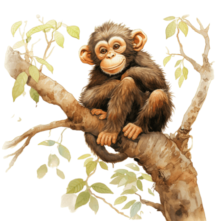 创意树枝猴子元素灵长类动物免抠图案