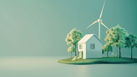创意清新唯美立体3D立体环保风车新能源房屋