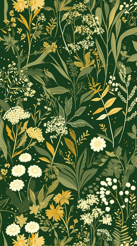 创意春天花朵植物绿叶平铺无缝底纹设计图