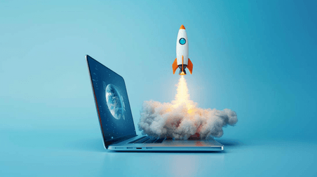 创意科技酷炫火箭彩色航天模型飞船发射电脑的插画17