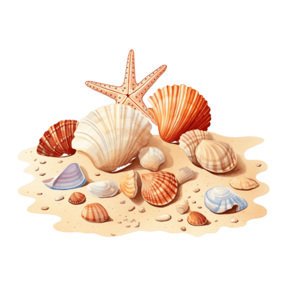 夏天创意沙滩贝壳元素免抠图案
