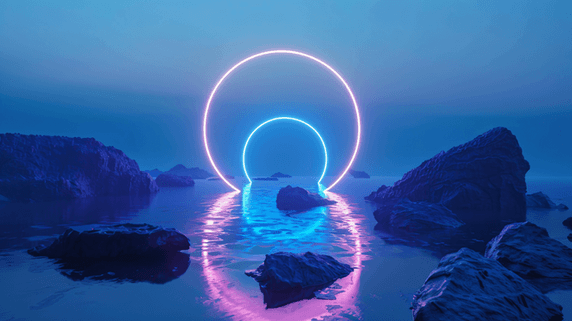 创意科技科幻未来山水环形光环霓虹灯特效3