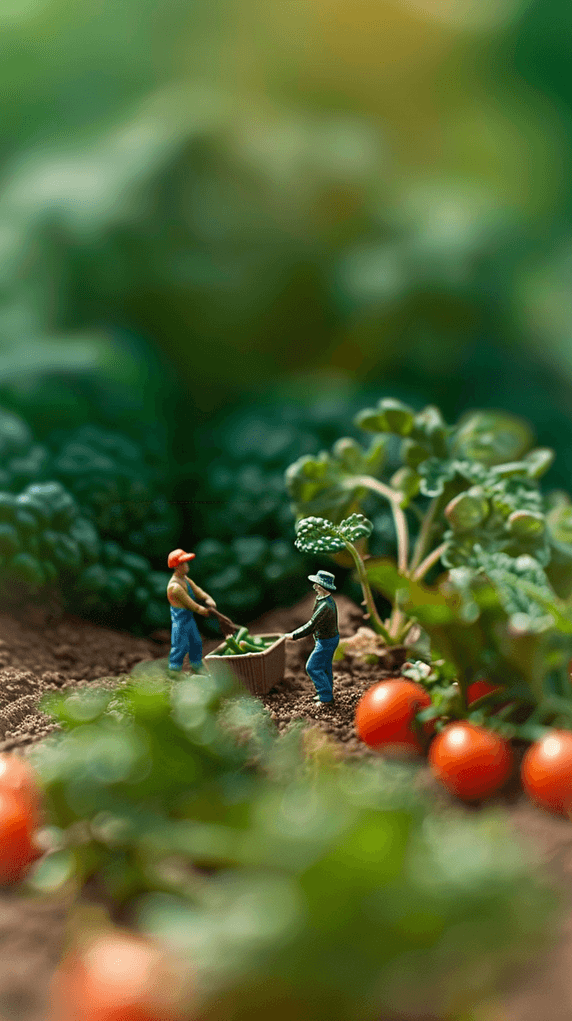 创意五一劳动节菜园里微景观劳动人物种植蔬菜背景图