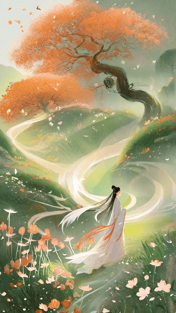 创意与凤行国风浪漫古风古代情侣背影插画山水中国风