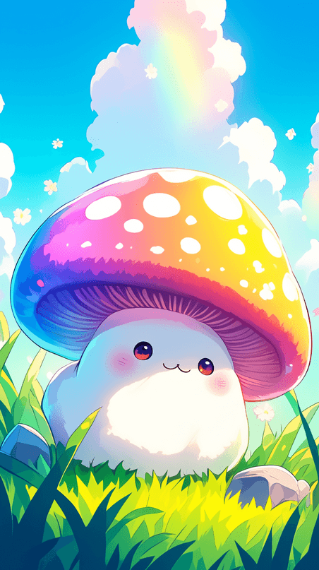 创意可爱风春天彩色鲜艳的卡通大蘑菇背景