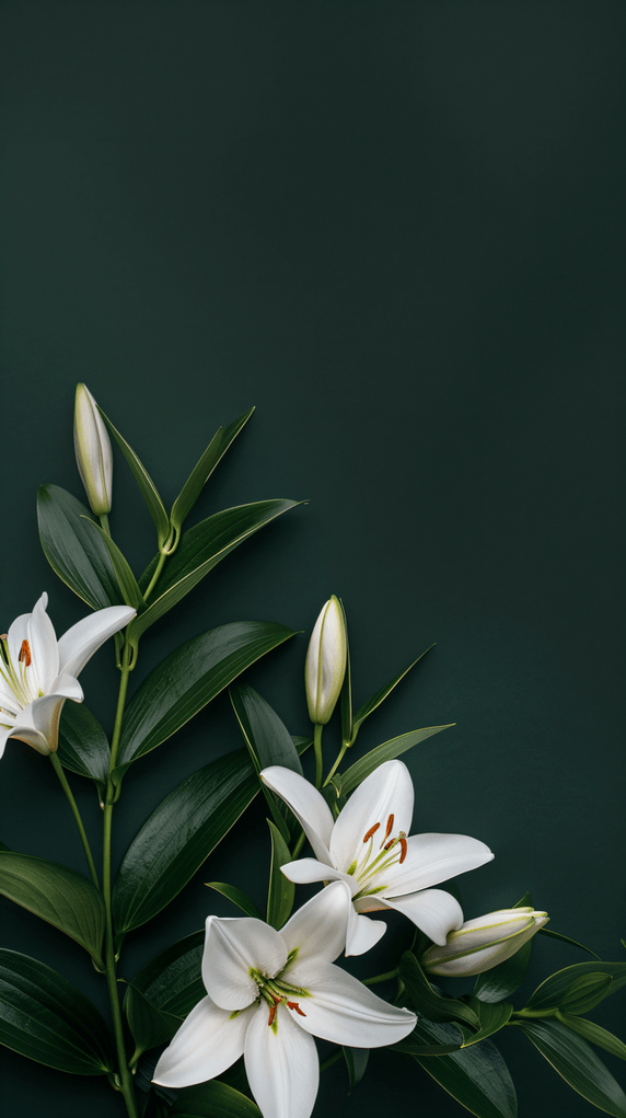 高级感植物母亲节春天创意百合花深绿色背景5