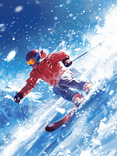 创意冬季的滑雪运动冬天体育插画