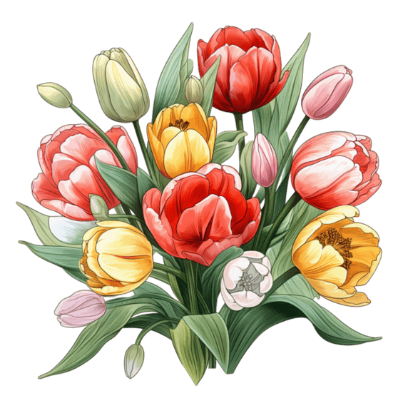 创意郁金香花束元素春天花朵植物免抠图案
