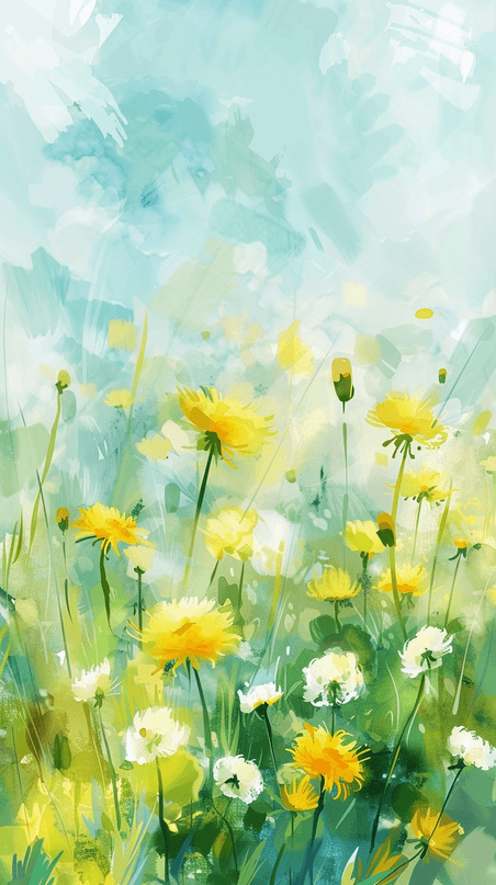 创意春天油画水彩植物谷雨节气雨中柔和模糊黄色花朵图片