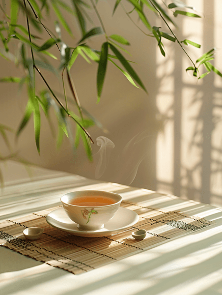 创意茶道生活茶杯春天绿色植物叶子茶叶春茶茶艺
