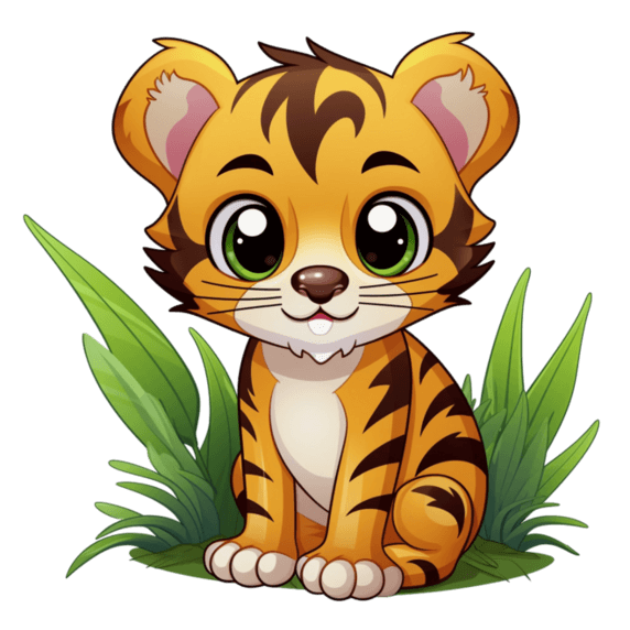 创意小老虎草丛卡通动物元素免抠图案