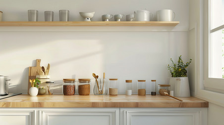 创意白色厨房调料摆放的清冷桌面简约产品展示背景摄影照片