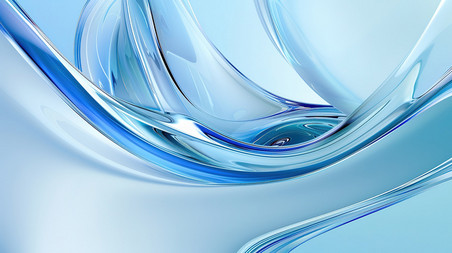 创意水晶透明玻璃蓝色飘带设计图流体液体商务办公干净蓝色清透背景