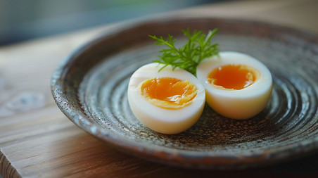 餐饮美食早餐溏心鸡蛋描绘摄影照片