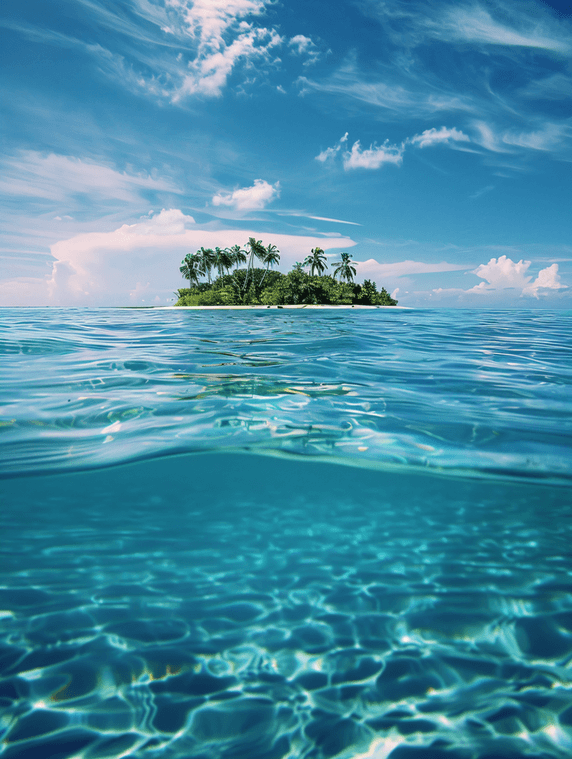 创意蓝梦岛海边大海旅游夏天夏季风景摄影图