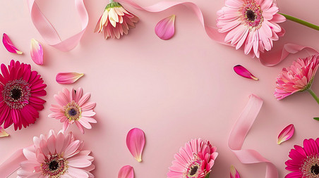 粉色菊花边框花朵花瓣背景描绘摄影照片