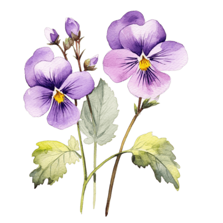 创意紫罗兰鲜花元素水彩紫色花朵植物