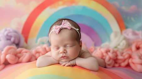创意彩虹婴儿立体描绘摄影照片