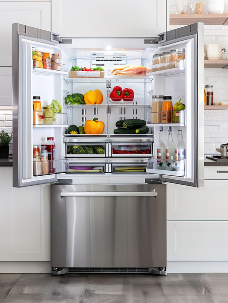 创意现代厨房冰箱双开门摄影图