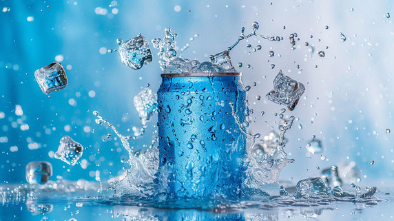 冰块汽水夏天夏季清凉蓝色飞溅可乐描绘摄影照片