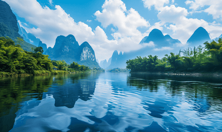 创意广西中国优雅美丽风景桂林玉龙河喀斯特景观4