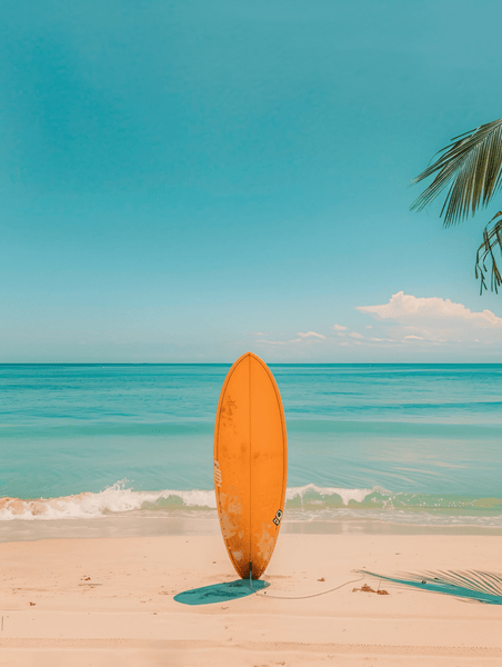 创意夏天夏季大海夏日沙滩冲浪板运动摄影图