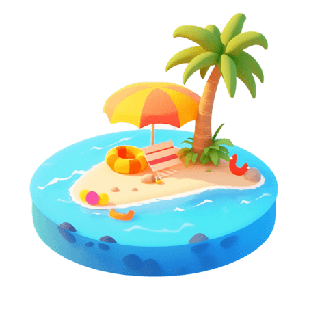 创意夏日主题素材沙滩椰子树卡通大海旅游海岛